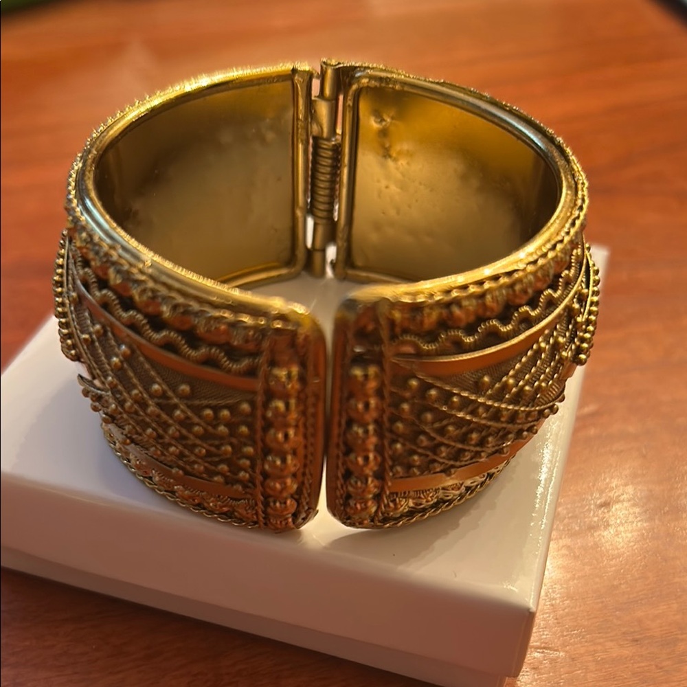 Ornate gold tone clamper bracelet ethnic tribal multi braided gold tone boho